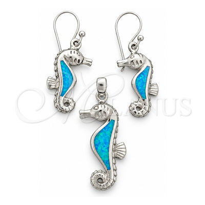 Sterling Silver Earring and Pendant Adult Set, Seahorse Design, with Bermuda Blue Opal, Polished, Silver Finish, 10.391.0021