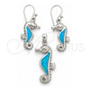 Sterling Silver Earring and Pendant Adult Set, Seahorse Design, with Bermuda Blue Opal, Polished, Silver Finish, 10.391.0021