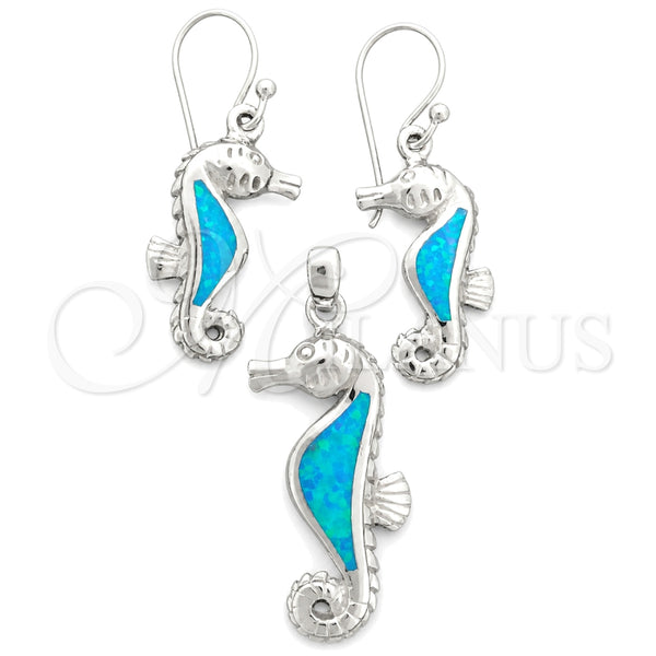 Sterling Silver Earring and Pendant Adult Set, Seahorse Design, with Bermuda Blue Opal, Polished, Silver Finish, 10.391.0021