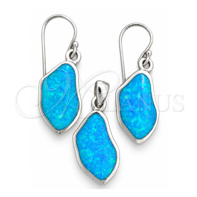 Sterling Silver Earring and Pendant Adult Set, with Bermuda Blue Opal, Polished, Silver Finish, 10.391.0022