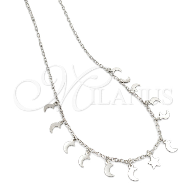 Sterling Silver Fancy Necklace, Rolo and Star Design, Polished, Silver Finish, 04.397.0002.18 (02 MM Thickness, 18 Inches Length)