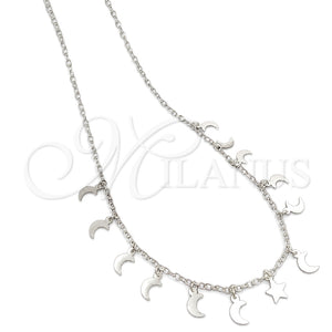 Sterling Silver Fancy Necklace, Rolo and Star Design, Polished, Silver Finish, 04.397.0002.18 (02 MM Thickness, 18 Inches Length)