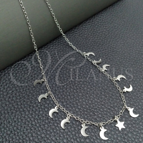 Sterling Silver Fancy Necklace, Rolo and Star Design, Polished, Silver Finish, 04.397.0002.18 (02 MM Thickness, 18 Inches Length)