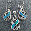 Sterling Silver Earring and Pendant Adult Set, Teardrop and Filigree Design, with Bermuda Blue Opal, Polished, Silver Finish, 10.391.0023