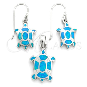 Sterling Silver Earring and Pendant Adult Set, Turtle Design, with Bermuda Blue Opal, Polished, Silver Finish, 10.391.0024
