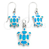 Sterling Silver Earring and Pendant Adult Set, Turtle Design, with Bermuda Blue Opal, Polished, Silver Finish, 10.391.0024