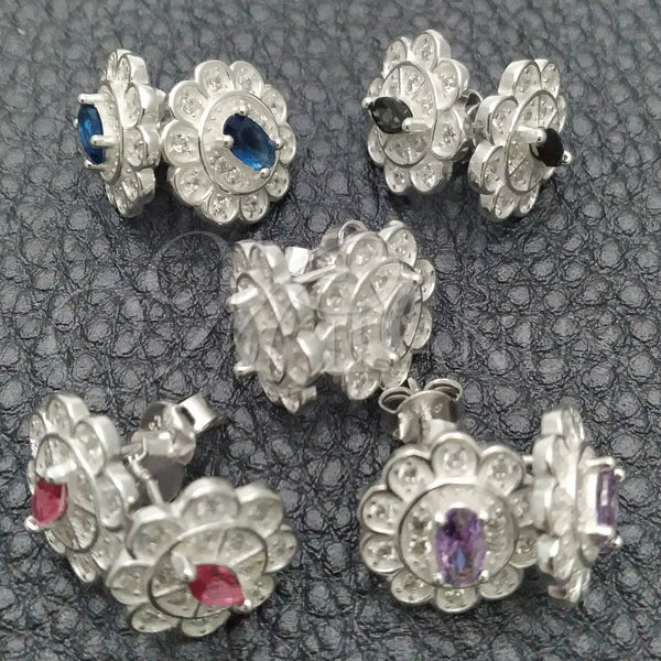 Sterling Silver Ring — Stud Earring Flower Design with White Cubic Zirconia — alternate product view — SKU 147585 | Plata 925 anillo — Stud Earring flor diseño with blanco Cubic Zirconia — SKU 147585