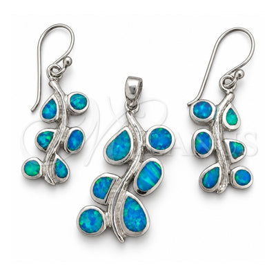 Sterling Silver Earring and Pendant Adult Set, Leaf Design, with Bermuda Blue Opal, Polished, Silver Finish, 10.391.0026