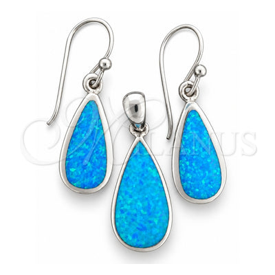 Sterling Silver Earring and Pendant Adult Set, Teardrop Design, with Bermuda Blue Opal, Polished, Silver Finish, 10.391.0027