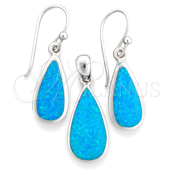 Sterling Silver Earring and Pendant Adult Set, Teardrop Design, with Bermuda Blue Opal, Polished, Silver Finish, 10.391.0027