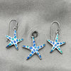 Sterling Silver Earring and Pendant Adult Set, Star Design, with Bermuda Blue Opal, Polished, Silver Finish, 10.391.0028