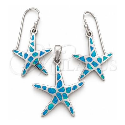 Sterling Silver Earring and Pendant Adult Set, Star Design, with Bermuda Blue Opal, Polished, Silver Finish, 10.391.0028