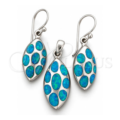 Sterling Silver Earring and Pendant Adult Set, Teardrop Design, with Bermuda Blue Opal, Polished, Silver Finish, 10.391.0029