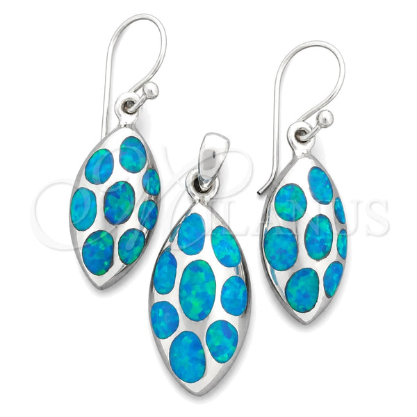 Sterling Silver Earring and Pendant Adult Set, Teardrop Design, with Bermuda Blue Opal, Polished, Silver Finish, 10.391.0029