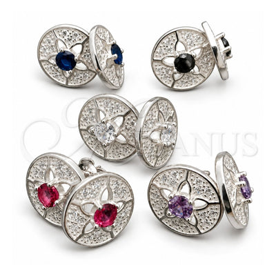 Sterling Silver Stud Earring, Flower Design, with White Cubic Zirconia, Polished, Silver Finish, 02.398.0004