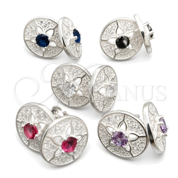 Sterling Silver Stud Earring, Flower Design, with White Cubic Zirconia, Polished, Silver Finish, 02.398.0004