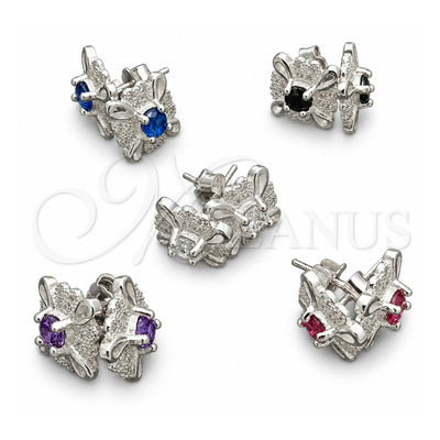 Sterling Silver Stud Earring, Flower Design, with White Cubic Zirconia, Polished, Silver Finish, 02.398.0005