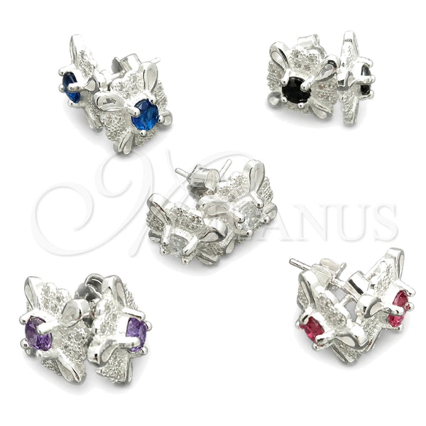 Sterling Silver Stud Earring, Flower Design, with White Cubic Zirconia, Polished, Silver Finish, 02.398.0005