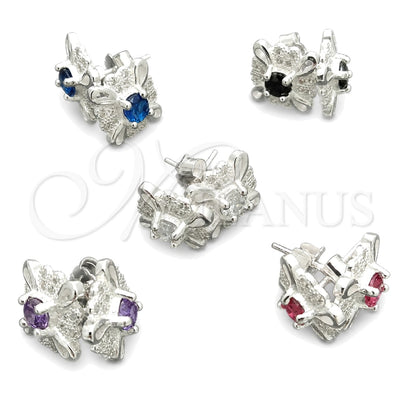 Sterling Silver Stud Earring, Flower Design, with White Cubic Zirconia, Polished, Silver Finish, 02.398.0005 for wholesale, main product view