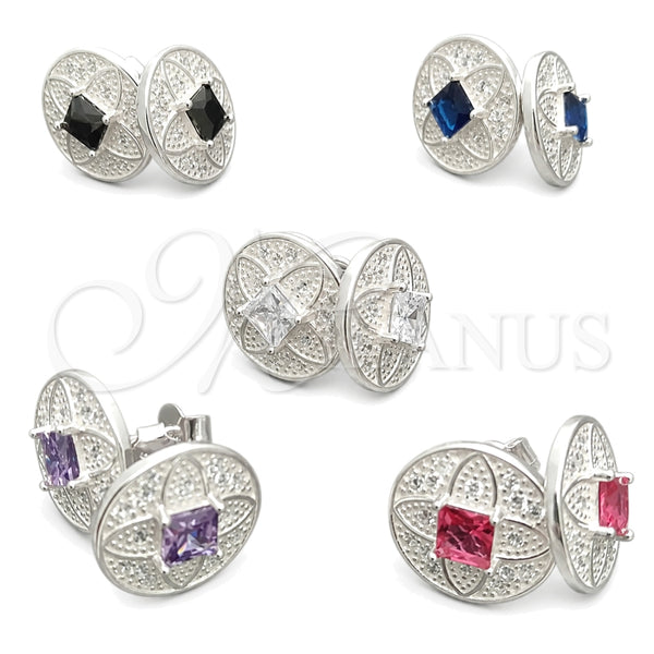 Sterling Silver Stud Earring, Flower Design, with White Cubic Zirconia, Polished, Silver Finish, 02.398.0006