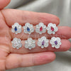 Sterling Silver Stud Earring, Flower Design, with White Cubic Zirconia, Polished, Silver Finish, 02.398.0007