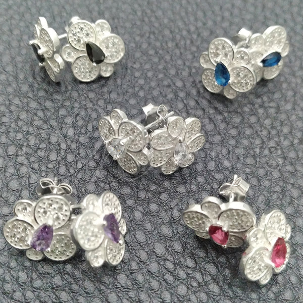 Sterling Silver Ring — Stud Earring Flower Design with White Cubic Zirconia — main product view — SKU 147600 | Plata 925 anillo — Stud Earring flor diseño with blanco Cubic Zirconia — SKU 147600
