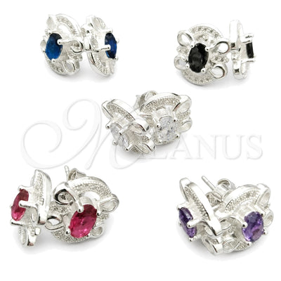 Sterling Silver Stud Earring, Flower Design, with White Cubic Zirconia, Polished, Silver Finish, 02.398.0008 for wholesale, main product view