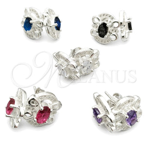 Sterling Silver Stud Earring, Flower Design, with White Cubic Zirconia, Polished, Silver Finish, 02.398.0008