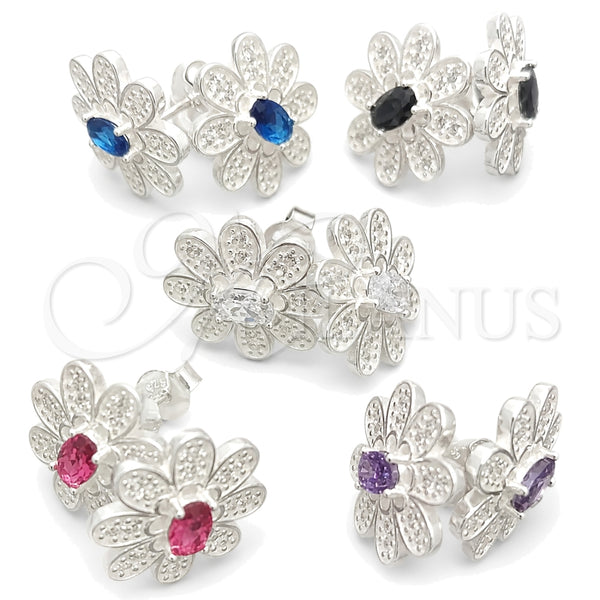Sterling Silver Ring — Stud Earring Flower Design with White Cubic Zirconia — main product view — SKU 147604 | Plata 925 anillo — Stud Earring flor diseño with blanco Cubic Zirconia — SKU 147604