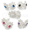 Sterling Silver Stud Earring, Flower Design, with White Cubic Zirconia, Polished, Silver Finish, 02.398.0010