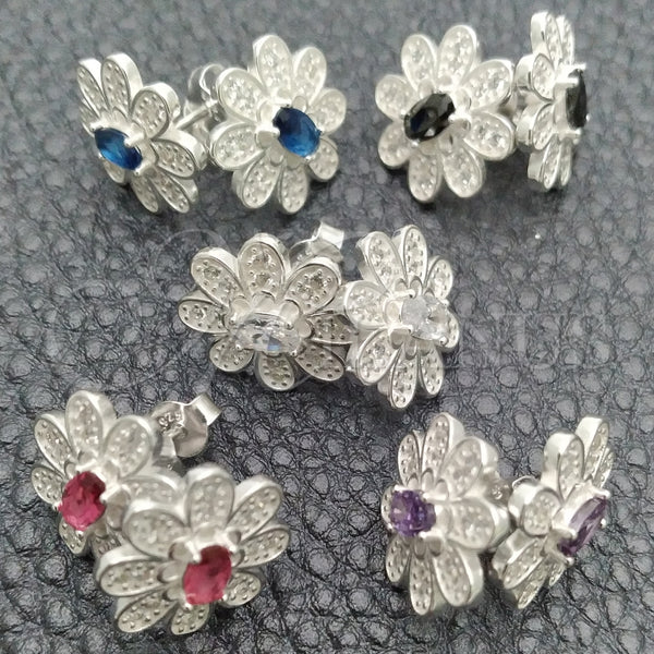 Sterling Silver Ring — Stud Earring Flower Design with White Cubic Zirconia — main product view — SKU 147604 | Plata 925 anillo — Stud Earring flor diseño with blanco Cubic Zirconia — SKU 147604