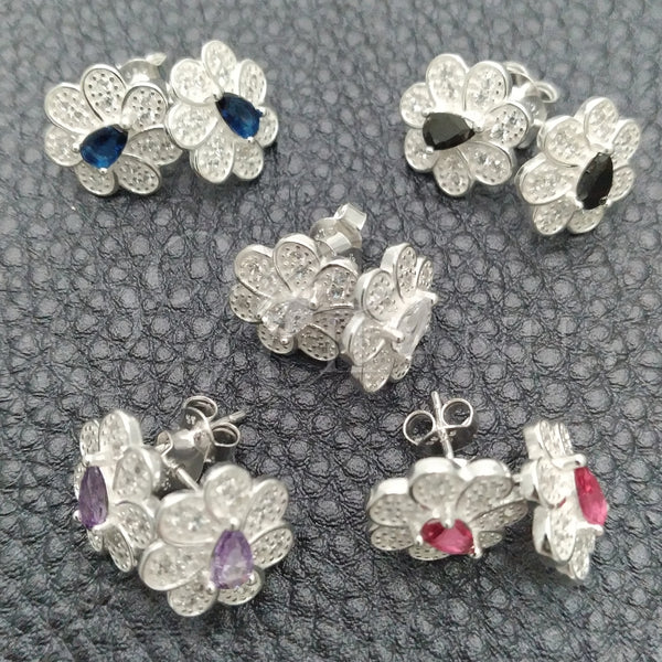 Sterling Silver Ring — Stud Earring Flower Design with White Cubic Zirconia — main product view — SKU 147606 | Plata 925 anillo — Stud Earring flor diseño with blanco Cubic Zirconia — SKU 147606
