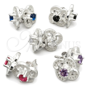 Sterling Silver Stud Earring, Flower Design, with White Cubic Zirconia, Polished, Silver Finish, 02.398.0012