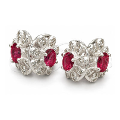 Sterling Silver Stud Earring, Flower Design, with White Cubic Zirconia, Polished, Silver Finish, 02.398.0013