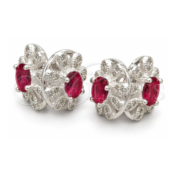 Sterling Silver Stud Earring, Flower Design, with White Cubic Zirconia, Polished, Silver Finish, 02.398.0013