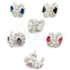 Sterling Silver Stud Earring, Flower Design, with White Cubic Zirconia, Polished, Silver Finish, 02.398.0013