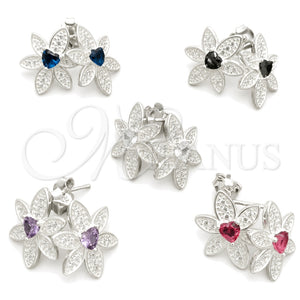 Sterling Silver Stud Earring, Flower Design, with White Cubic Zirconia, Polished, Silver Finish, 02.398.0015