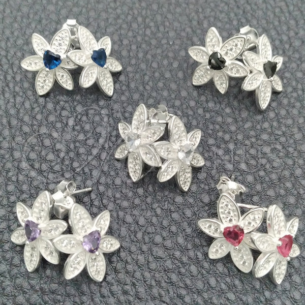 Sterling Silver Ring — Stud Earring Flower Design with White Cubic Zirconia — main product view — SKU 147612 | Plata 925 anillo — Stud Earring flor diseño with blanco Cubic Zirconia — SKU 147612