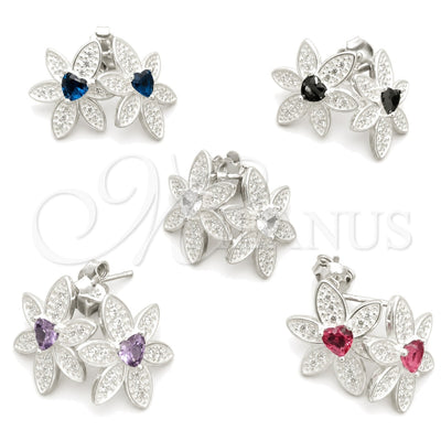 Sterling Silver Stud Earring, Flower Design, with White Cubic Zirconia, Polished, Silver Finish, 02.398.0015 for wholesale, main product view