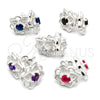 Sterling Silver Stud Earring, Flower Design, with White Cubic Zirconia, Polished, Silver Finish, 02.398.0016