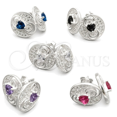 Sterling Silver Stud Earring, Flower Design, with White Cubic Zirconia, Polished, Silver Finish, 02.398.0017 for wholesale, main product view