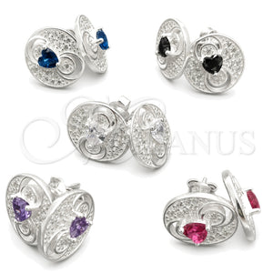 Sterling Silver Stud Earring, Flower Design, with White Cubic Zirconia, Polished, Silver Finish, 02.398.0017