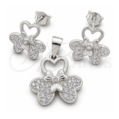 Sterling Silver Earring and Pendant Adult Set, Flower Design, Polished, Silver Finish, 10.398.0010