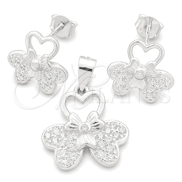 Sterling Silver Earring and Pendant Adult Set, Flower Design, Polished, Silver Finish, 10.398.0010