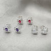 Sterling Silver Stud Earring, Flower Design, with White Cubic Zirconia, Polished, Silver Finish, 02.398.0019