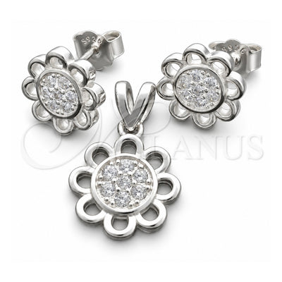 Sterling Silver Earring and Pendant Adult Set, Flower Design, Polished, Silver Finish, 10.398.0011