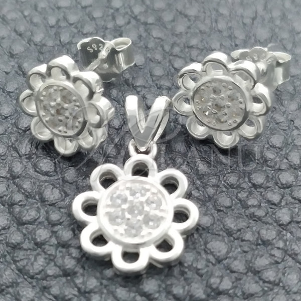 Sterling Silver Ring — Earring and Pendant Adult Set Flower Design Polished — main product view — SKU 147622 | Plata 925 anillo — Earring and Pendant Adult Set flor diseño pulido — SKU 147622
