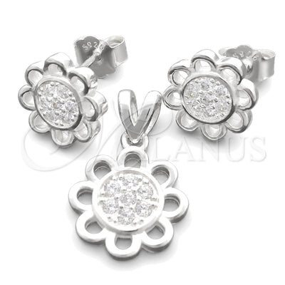 Sterling Silver Earring and Pendant Adult Set, Flower Design, Polished, Silver Finish, 10.398.0011 for wholesale, main product view