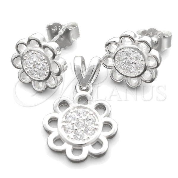 Sterling Silver Earring and Pendant Adult Set, Flower Design, Polished, Silver Finish, 10.398.0011