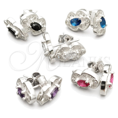 Sterling Silver Stud Earring, Flower Design, with White Cubic Zirconia, Polished, Silver Finish, 02.398.0020 for wholesale, main product view